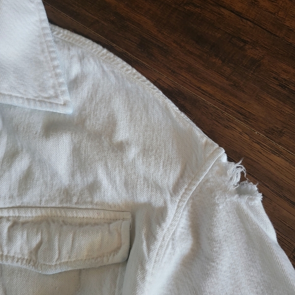 ZARA Oversized Distressed Relaxed Fit Denim Jacket Size Small Off-white‎ - Picture 4 of 15